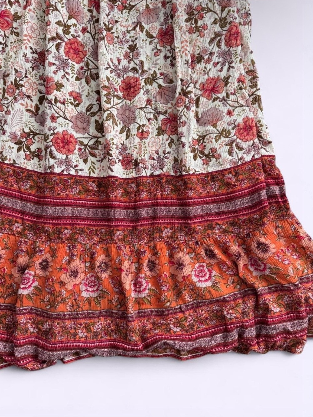 Angie Boho Floral Patchwork Midi Dress Keyhole Sleeveless Cottagecore